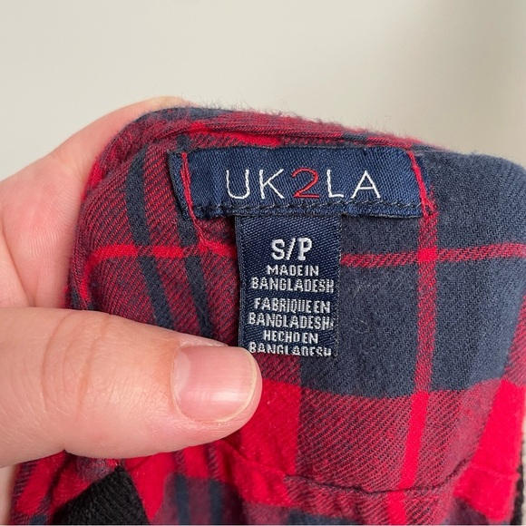 Vintage Y2K Grunge UK2LA Plaid Lace Up Closure Long Sleeve Top Red/Black Size S - Picture 5 of 8